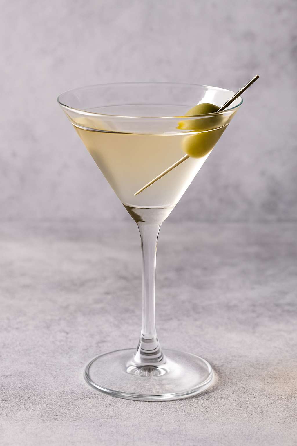 Classic Martini served in a martini glass with olive garnish