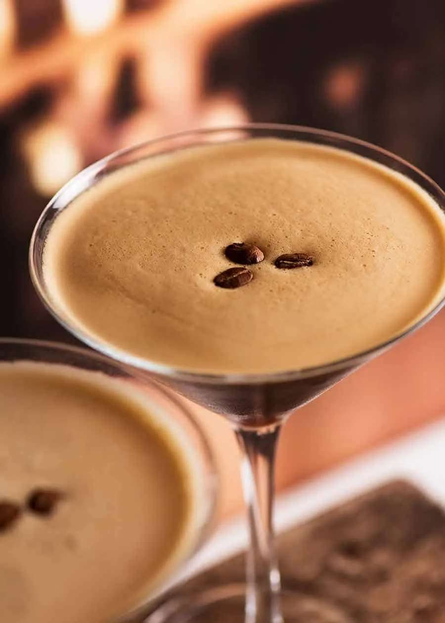 Espresso Martini cocktail with coffee beans garnish