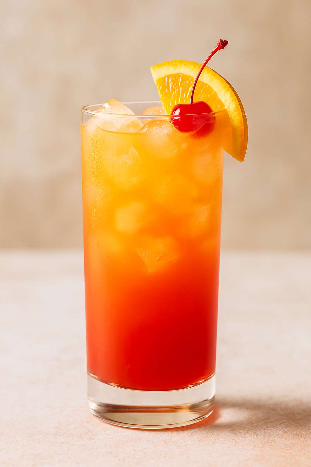 Sex on the Beach cocktail in a highball glass with orange slice